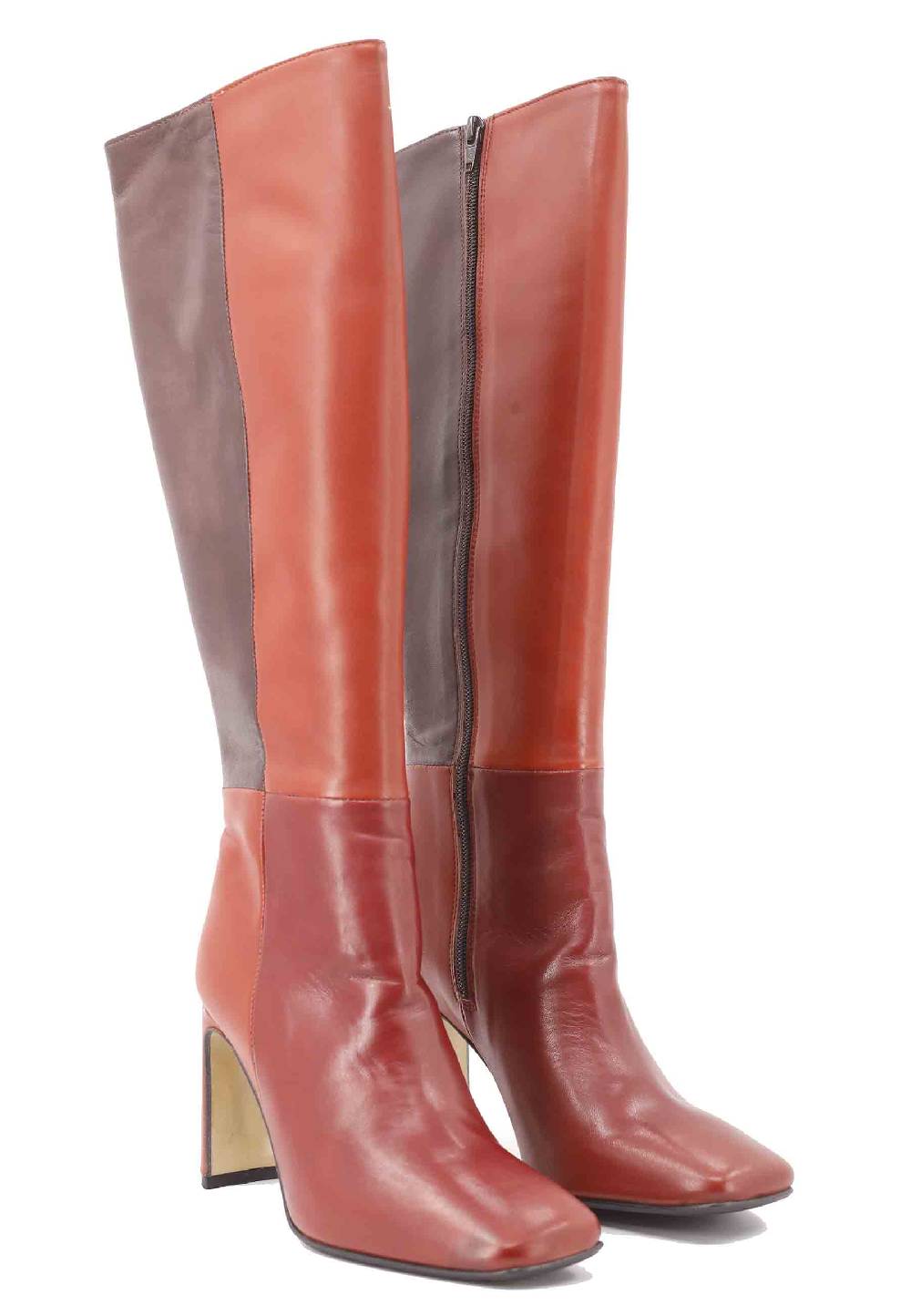L'ARIANNA Stivali ST1300 patchwork in pelle cuoio e marrone con tacco alto Presa