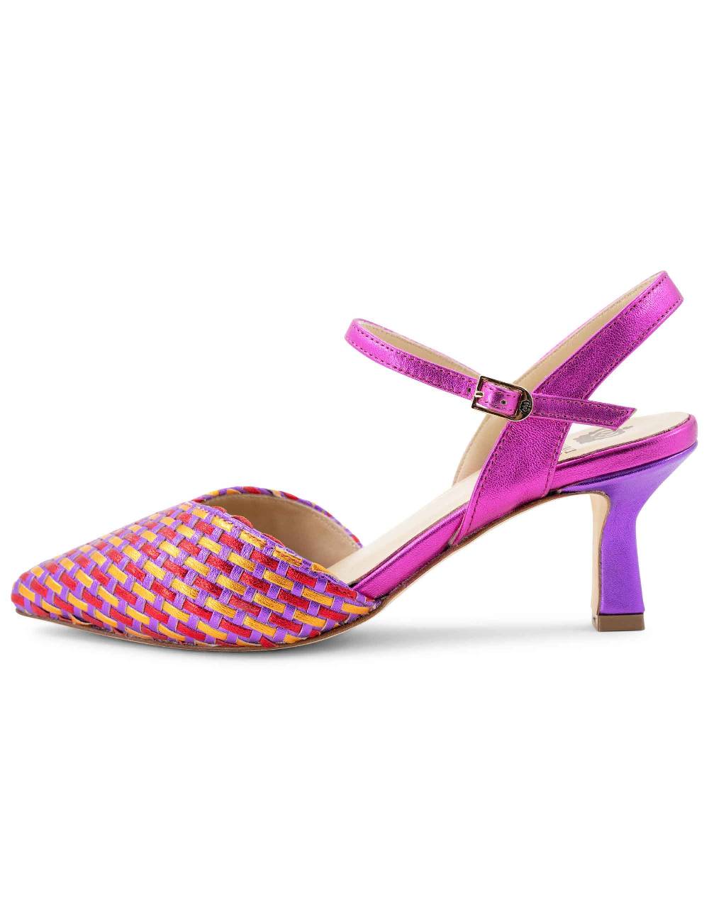 L'ARIANNA Decollete DE1540/rt da donna in pelle viola arancio e fucsia con cinturino alla caviglia Promozione