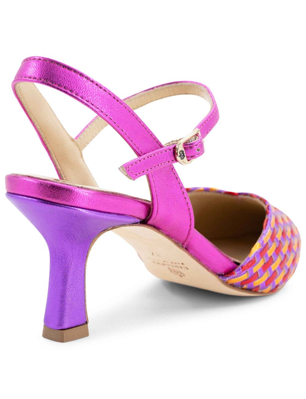 L'ARIANNA Decollete DE1540/rt da donna in pelle viola arancio e fucsia con cinturino alla caviglia Promozione