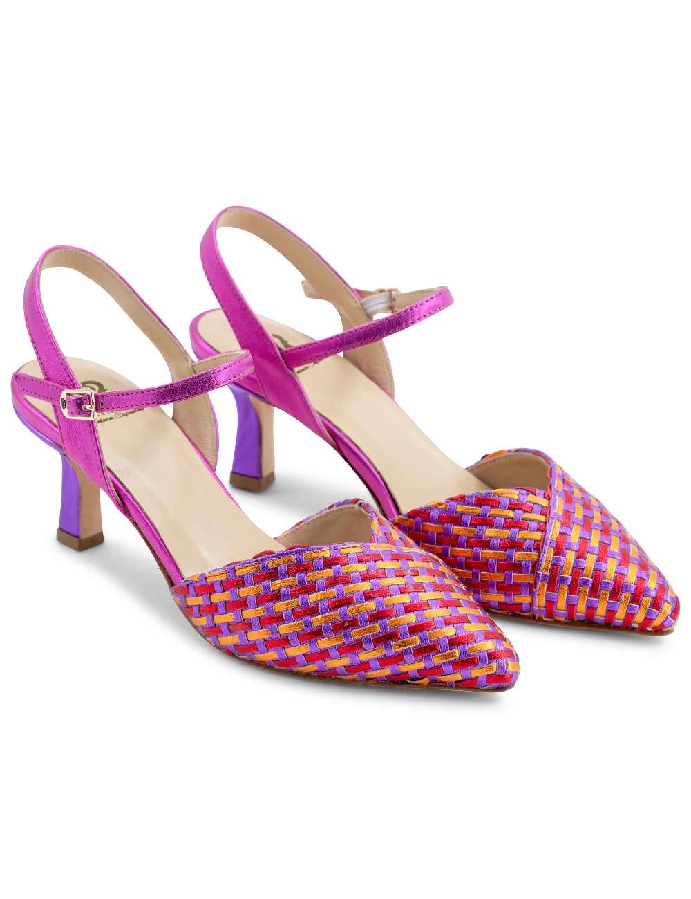 L'ARIANNA Decollete DE1540/rt da donna in pelle viola arancio e fucsia con cinturino alla caviglia Promozione