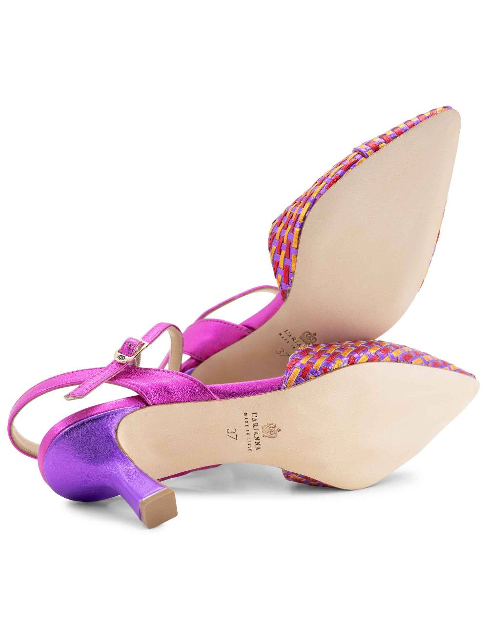 L'ARIANNA Decollete DE1540/rt da donna in pelle viola arancio e fucsia con cinturino alla caviglia Promozione
