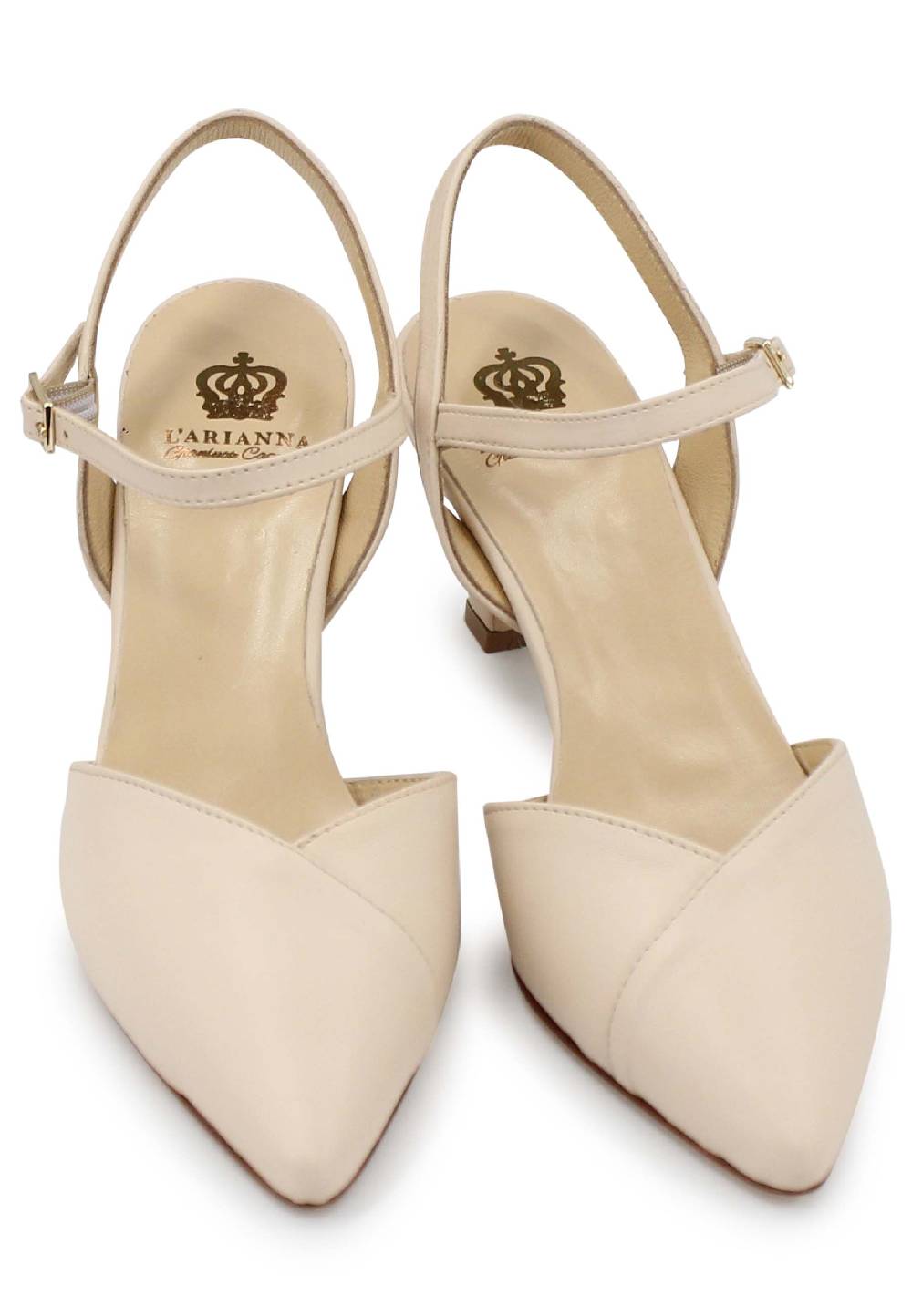 L'ARIANNA Decollete de1541 donna in pelle beige con cinturino alla caviglia Spedizione gratuita