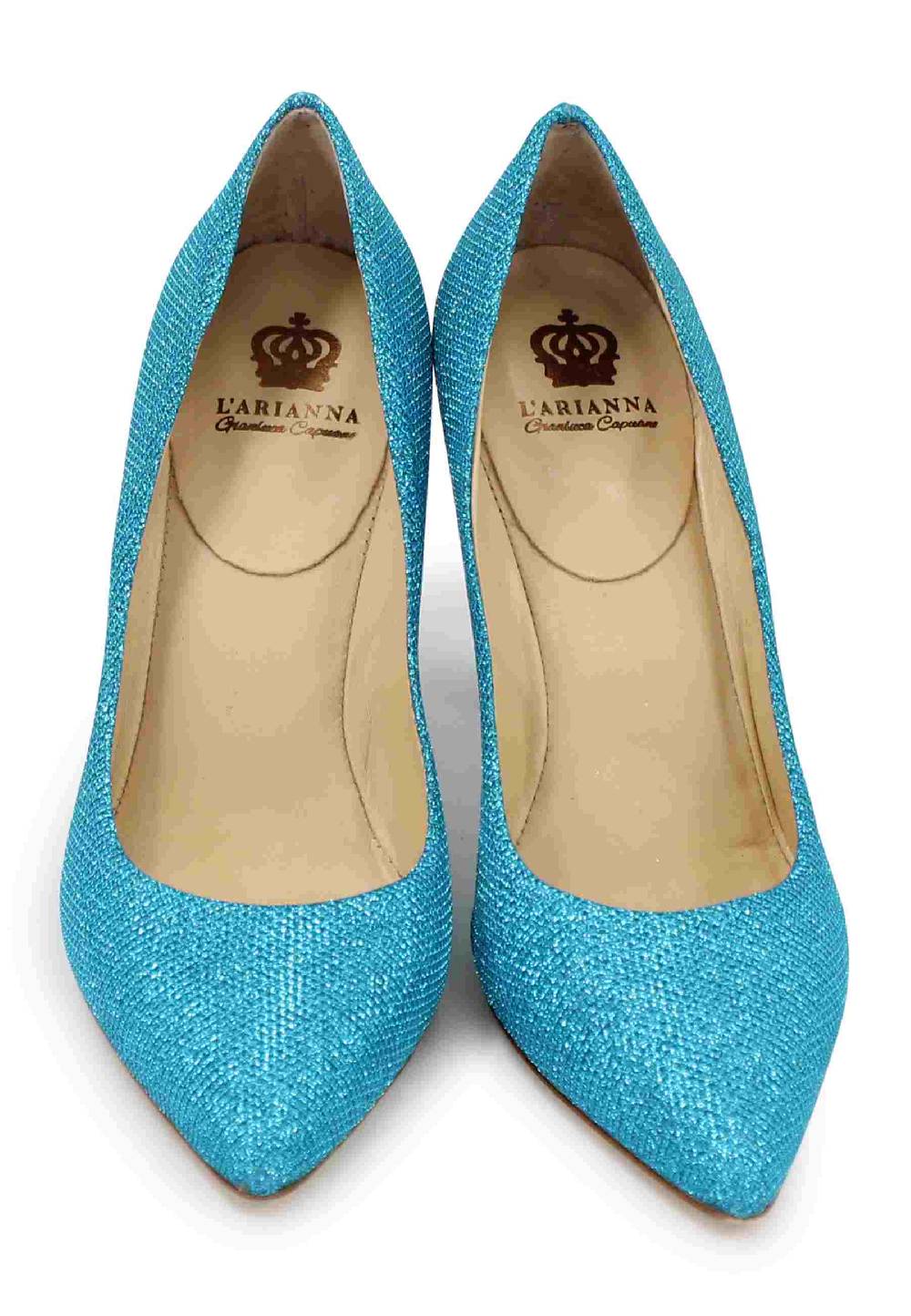 L'ARIANNA Decollete DE1002/RT donna in tessuto lux azzurro con tacco alto Sconto