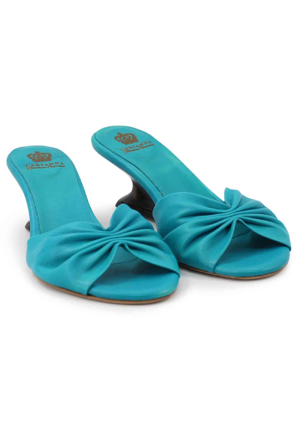 L'ARIANNA Sandali donna in pelle azzurra con zeppa bassa Outlet