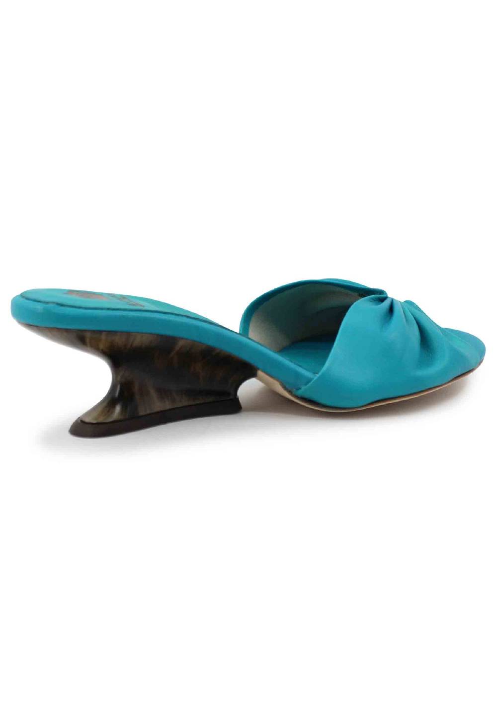 L'ARIANNA Sandali donna in pelle azzurra con zeppa bassa Outlet