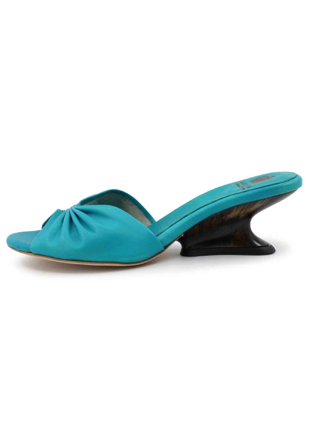 L'ARIANNA Sandali donna in pelle azzurra con zeppa bassa Outlet