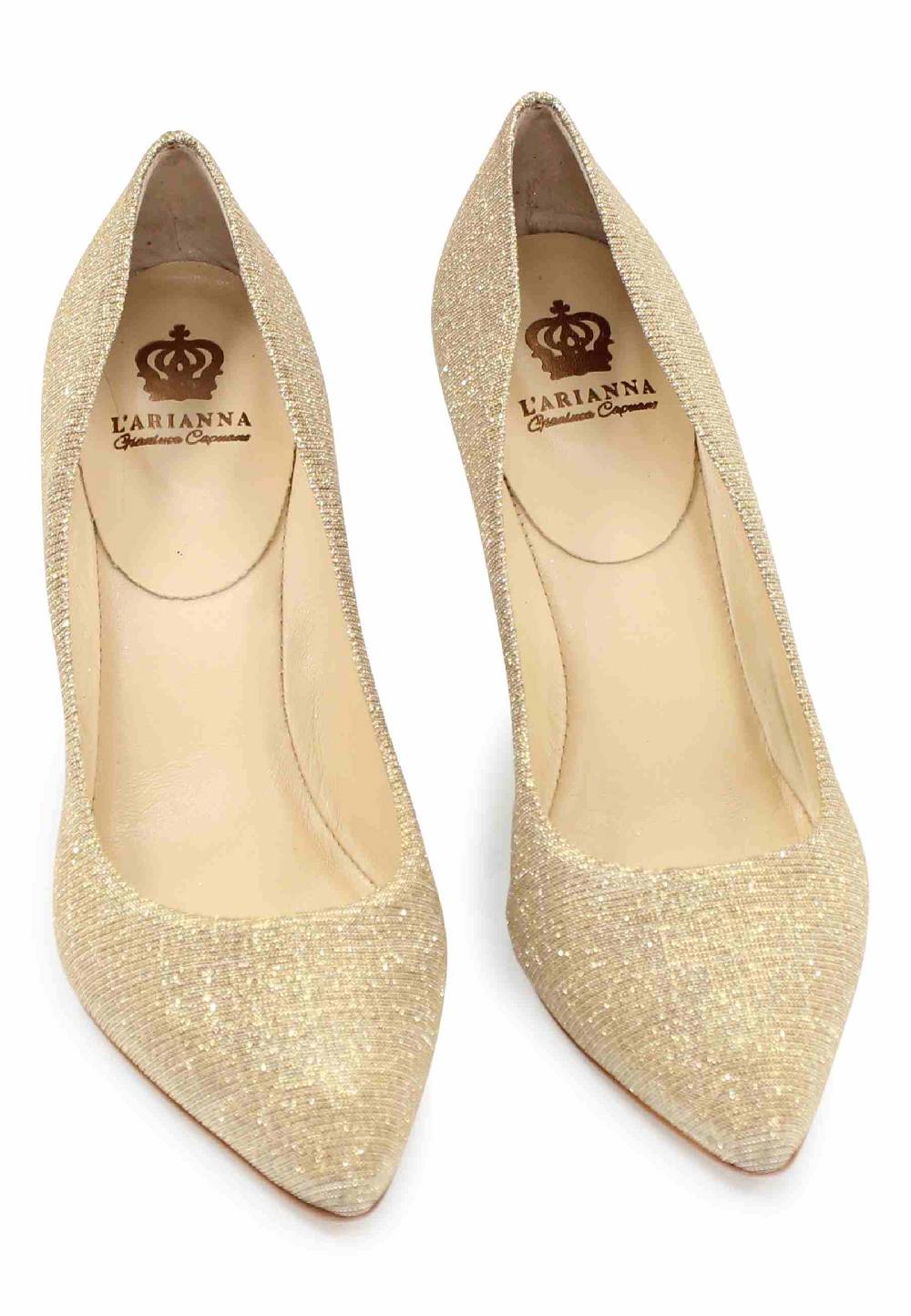 L'ARIANNA Decollete DE1002/RT in tessuto lux oro con tacco alto Saldi