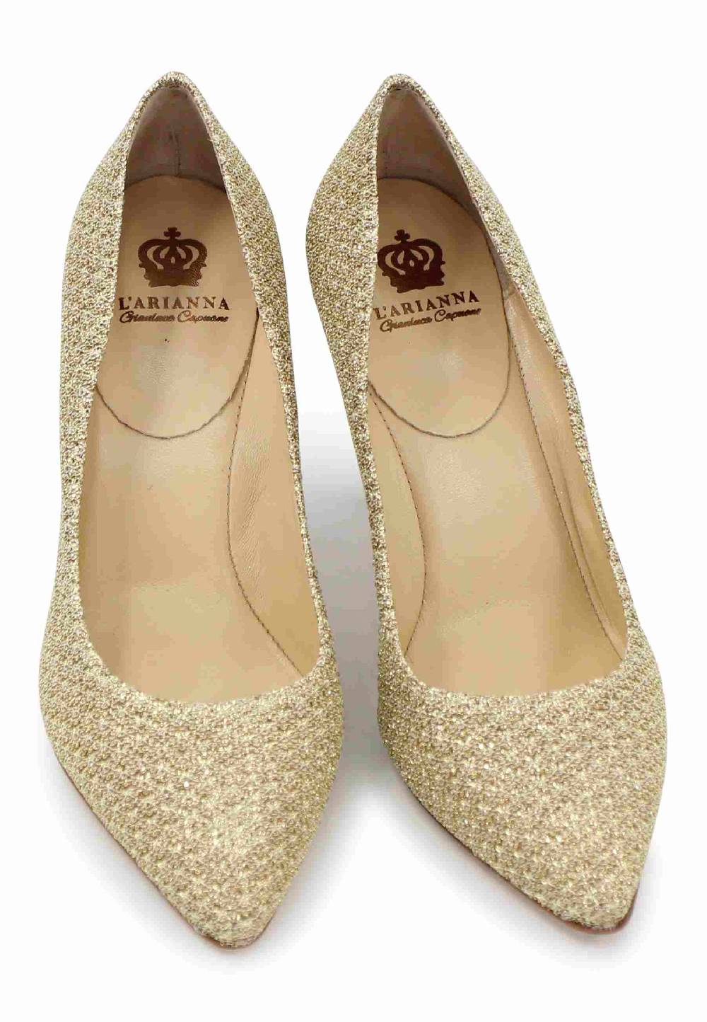 L'ARIANNA Decollete DE1002/RT in tessuto tolosa oro con tacco alto Saldi Di Fabbrica