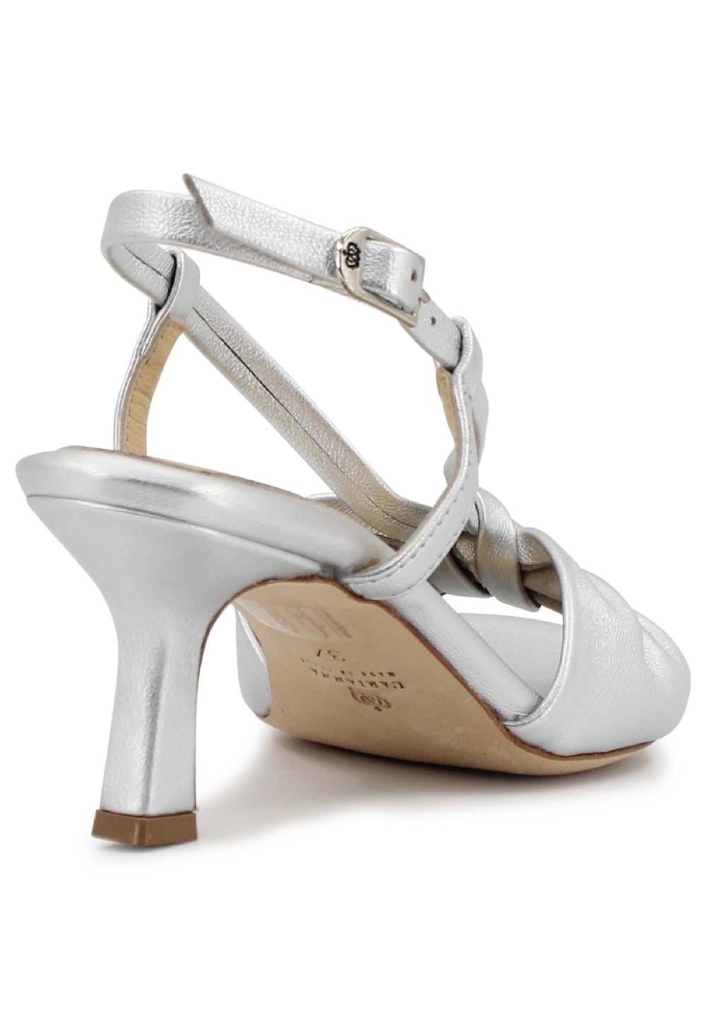 L'ARIANNA Sandali slingback donna in pelle argento con suola in cuoio Offerta per la Festa della Mamma