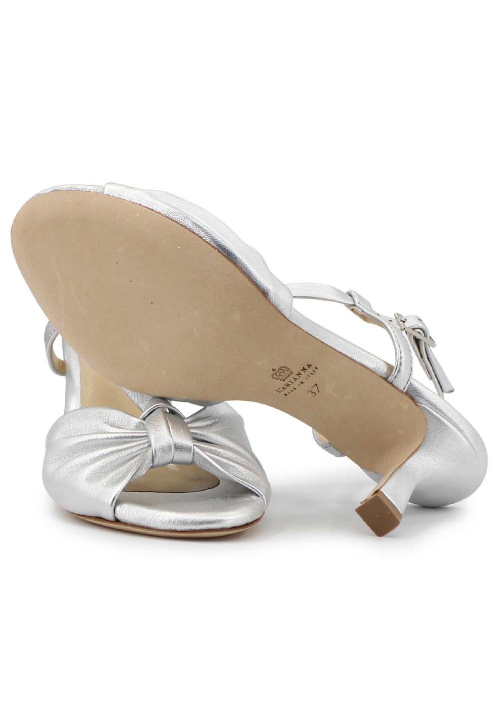 L'ARIANNA Sandali slingback donna in pelle argento con suola in cuoio Offerta per la Festa della Mamma