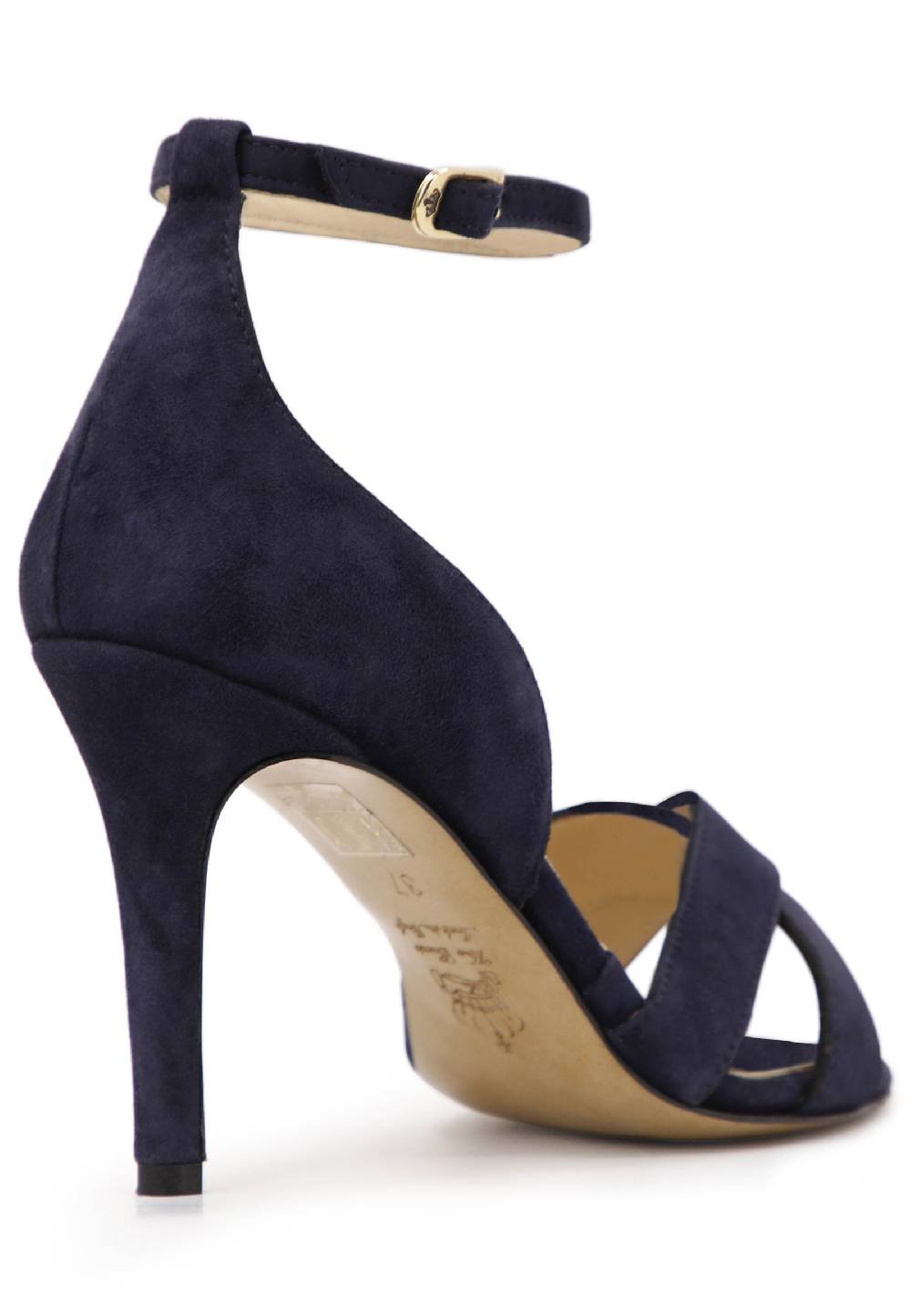 L'ARIANNA Sandali donna in camoscio blu con tacco alto e cinturino alla caviglia Moda