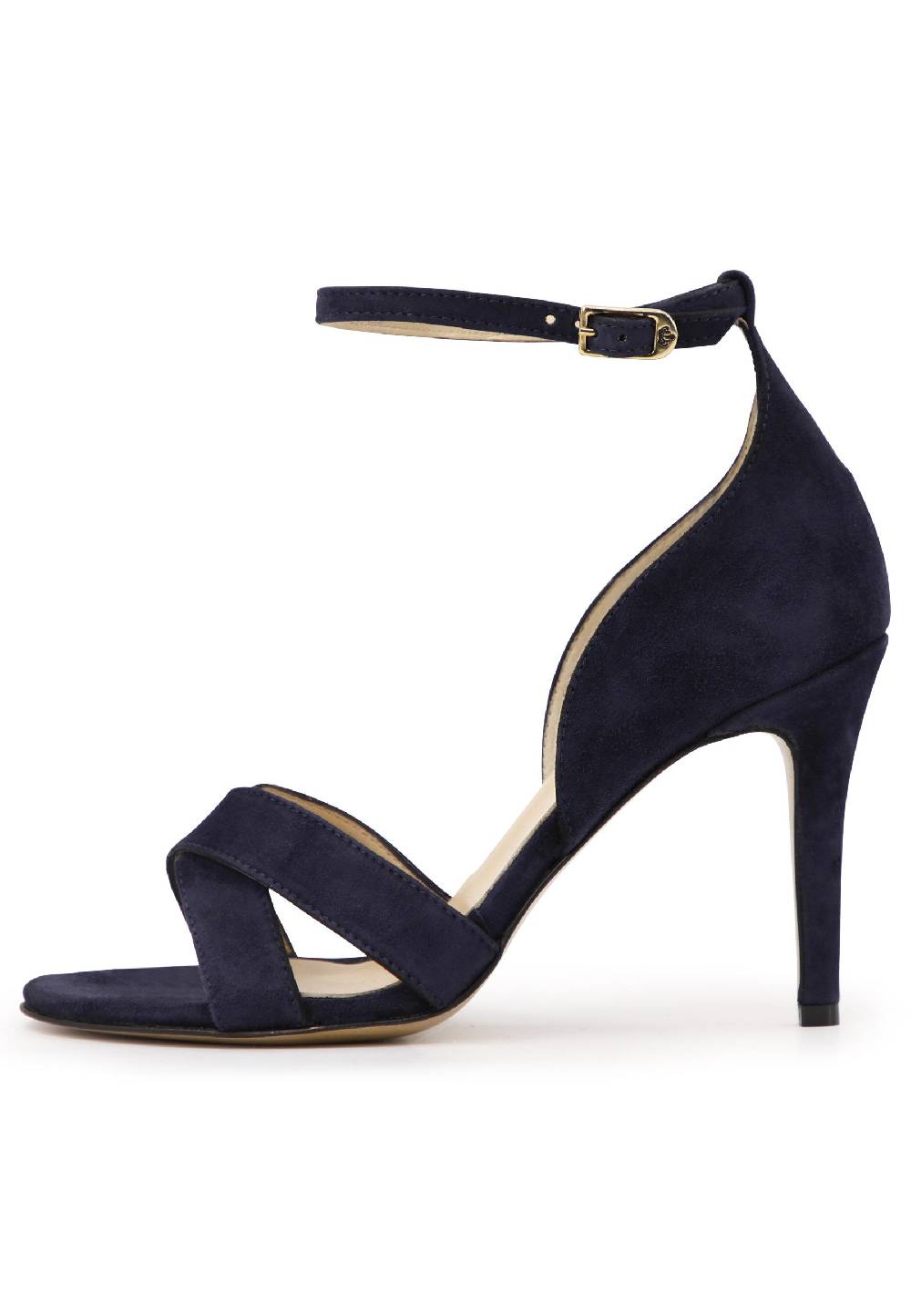L'ARIANNA Sandali donna in camoscio blu con tacco alto e cinturino alla caviglia Moda