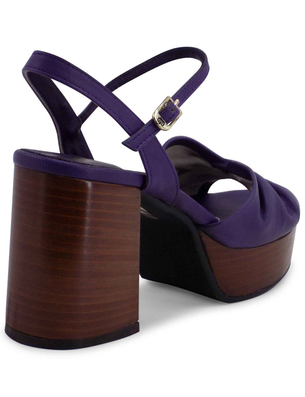 L'ARIANNA Sandali DS1648 da donna in pelle viola con tacco e plateau in cuoio L'Arianna Economico