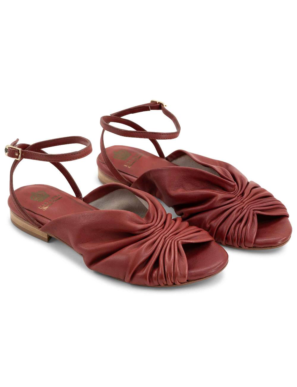 L'ARIANNA sandalo sp1512 da donna in pelle color mattone, plissè e laccio alla caviglia Solo un giorno rimasto
