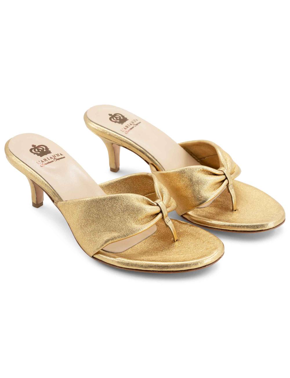 L'ARIANNA Sandali ds7048 donna in pelle lamin oro con tacco basso Vendite Flash