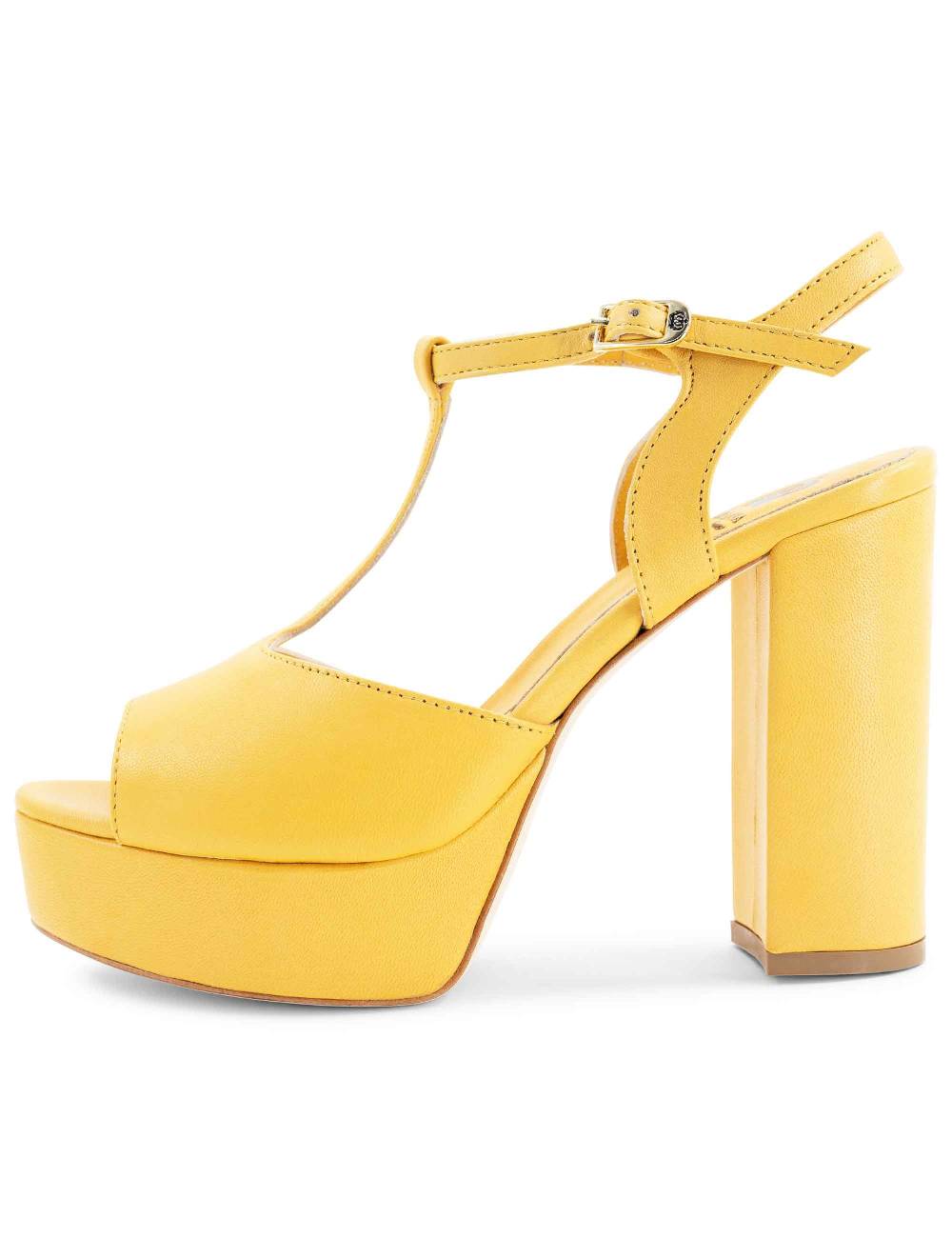 L'ARIANNA Sandali ds7010 donna in pelle color giallo con cinturino tacco alto e plateau Officina