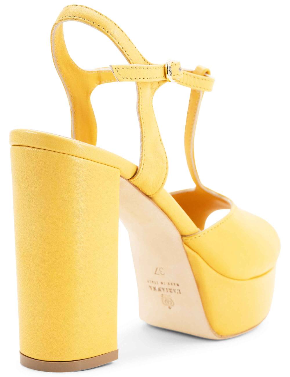 L'ARIANNA Sandali ds7010 donna in pelle color giallo con cinturino tacco alto e plateau Officina