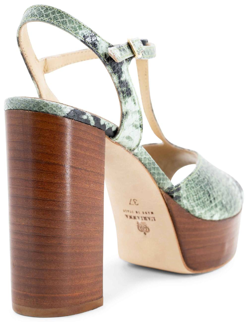 L'ARIANNA Sandali ds7010 donna in pelle stampata verde con cinturino tacco alto e plateau Nuova