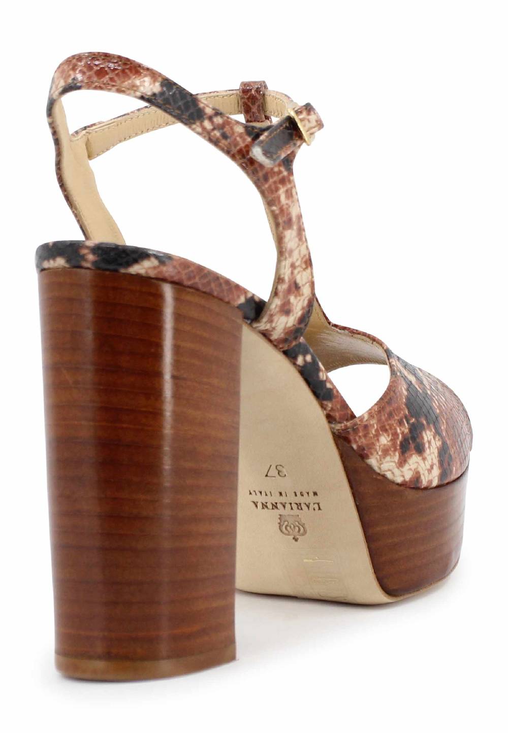 L'ARIANNA Sandali ds7010 donna in pelle stampata castagne con cinturino tacco alto e plateau 2025