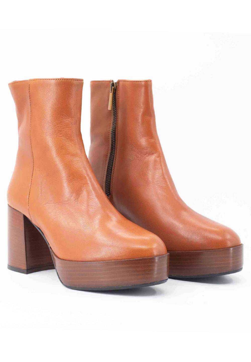 L'ARIANNA Stivaletti TR1556 in pelle cuoio con tacco alto e plateau con zip laterale di chiusura Offerta