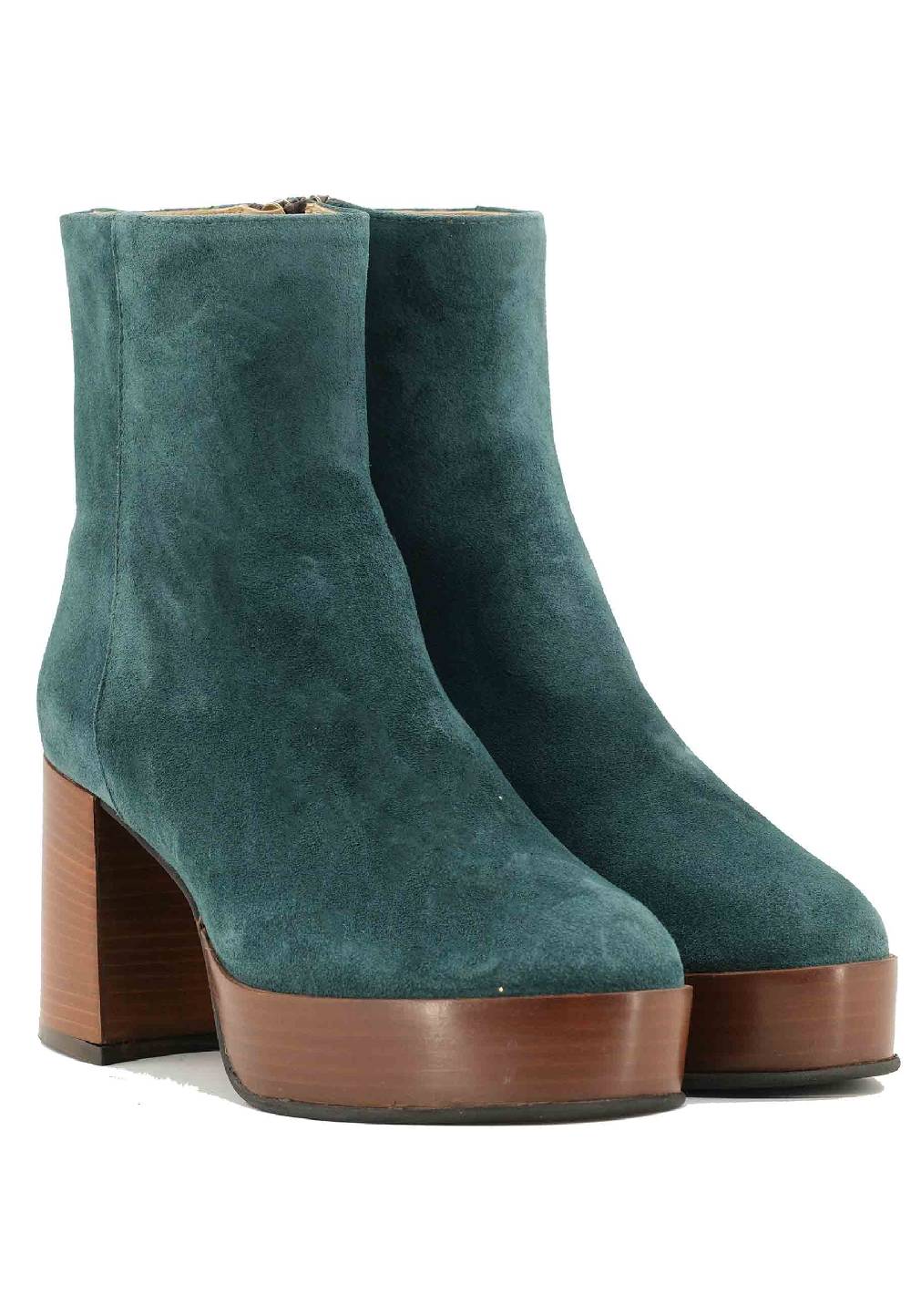 L'ARIANNA Stivaletti TR1556 in camoscio verde petrolio con tacco alto e plateau con zip laterale di chiusura Online