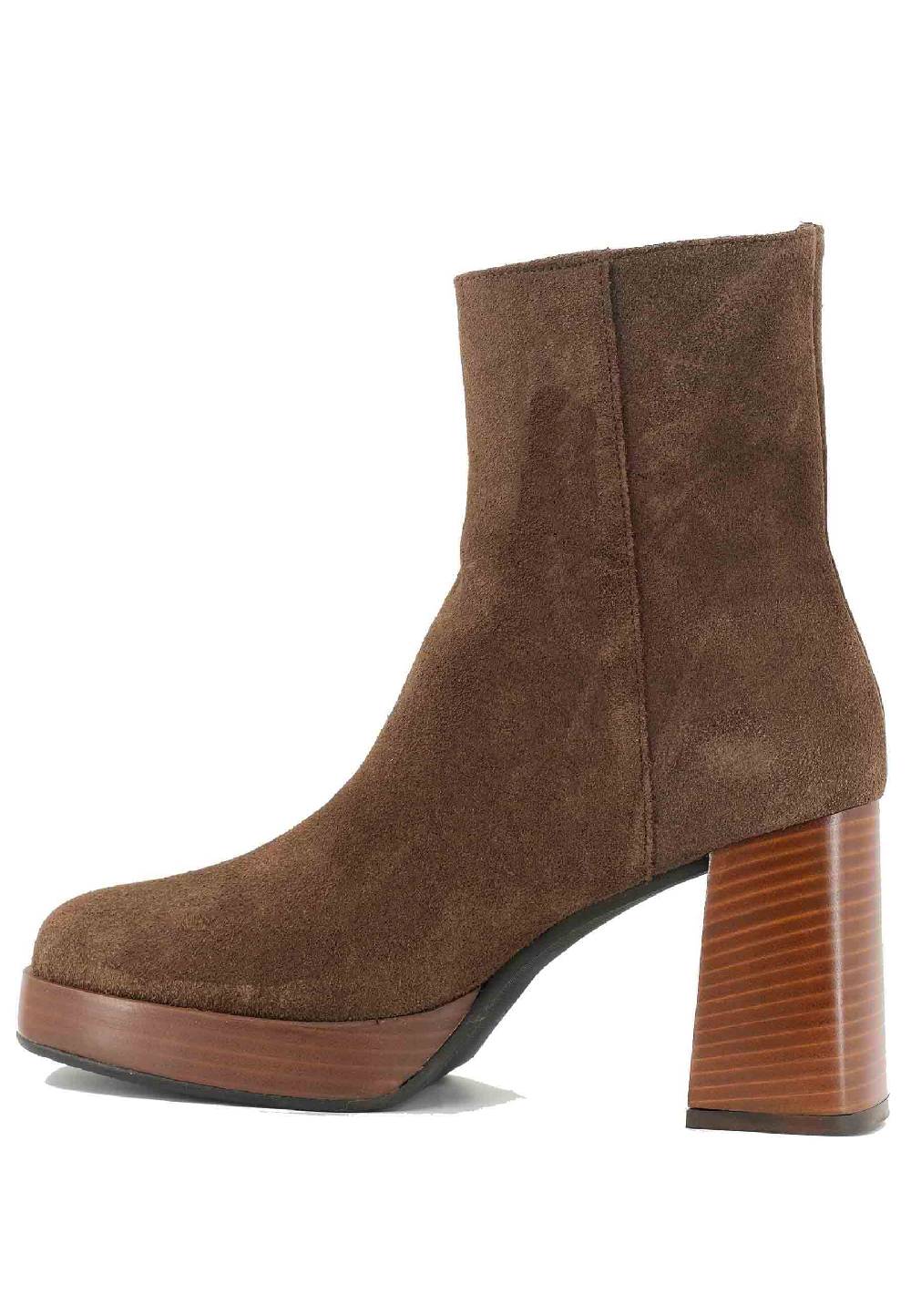 L'ARIANNA Stivaletti TR1665 in crosta marrone con tacco alto e plateau con zip esterna Outlet