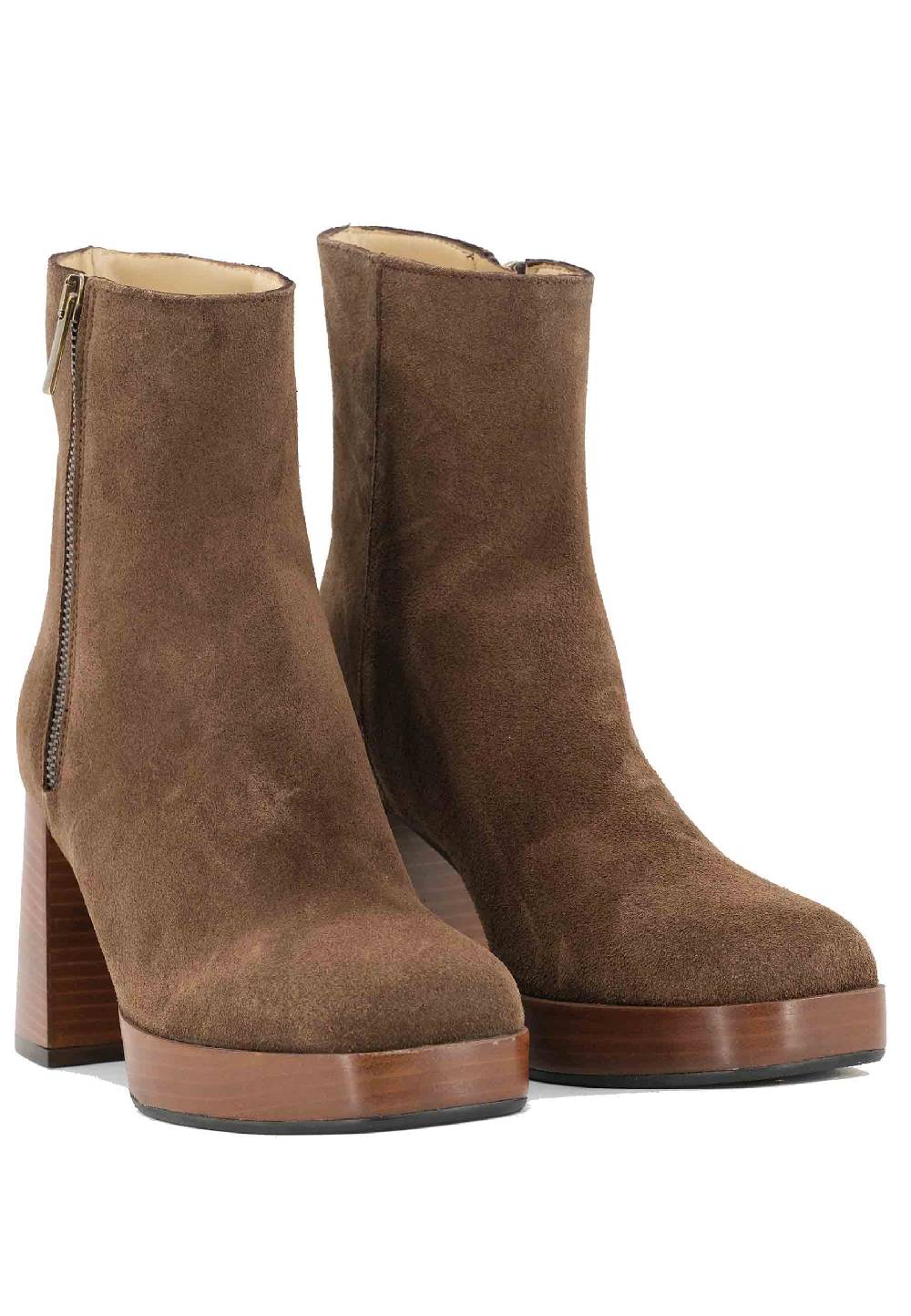 L'ARIANNA Stivaletti TR1665 in crosta marrone con tacco alto e plateau con zip esterna Outlet