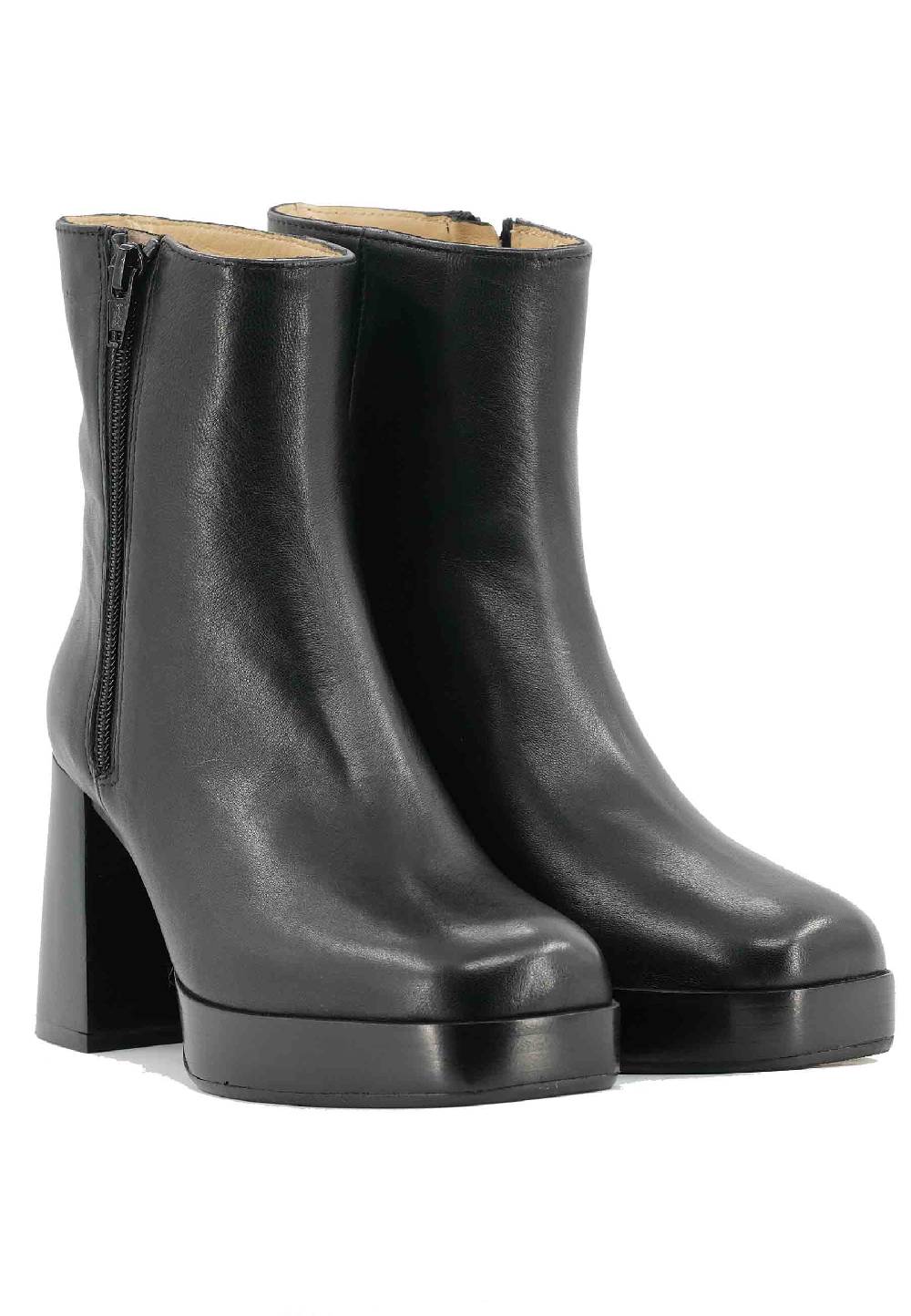 L'ARIANNA Stivaletti TR1665 in pelle nera con tacco alto e plateau con zip esterna Vendita Calda