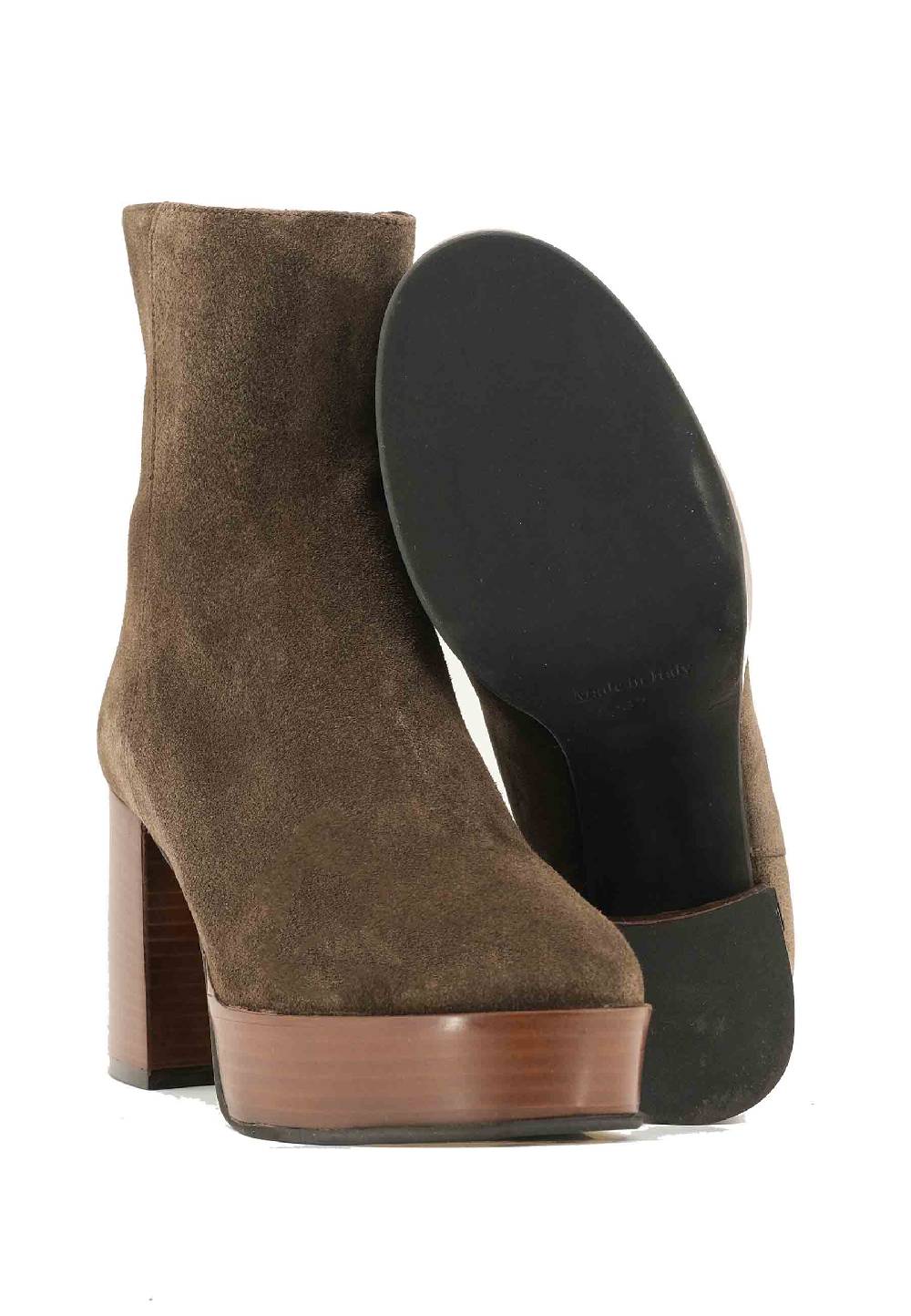 L'ARIANNA Stivaletti TR1556 in camsocio marrone con tacco alto e plateau con zip laterale di chiusura Saldi Di Fabbrica