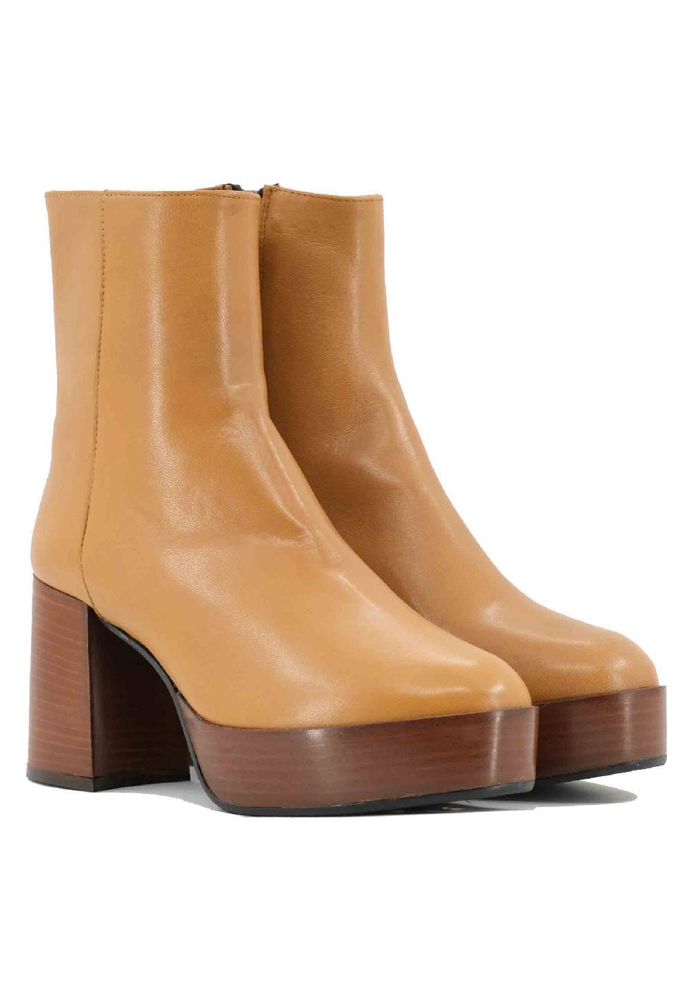L'ARIANNA Stivaletti TR1556 in pelle senape con tacco alto e plateau con zip laterale di chiusura Fornitura limitata
