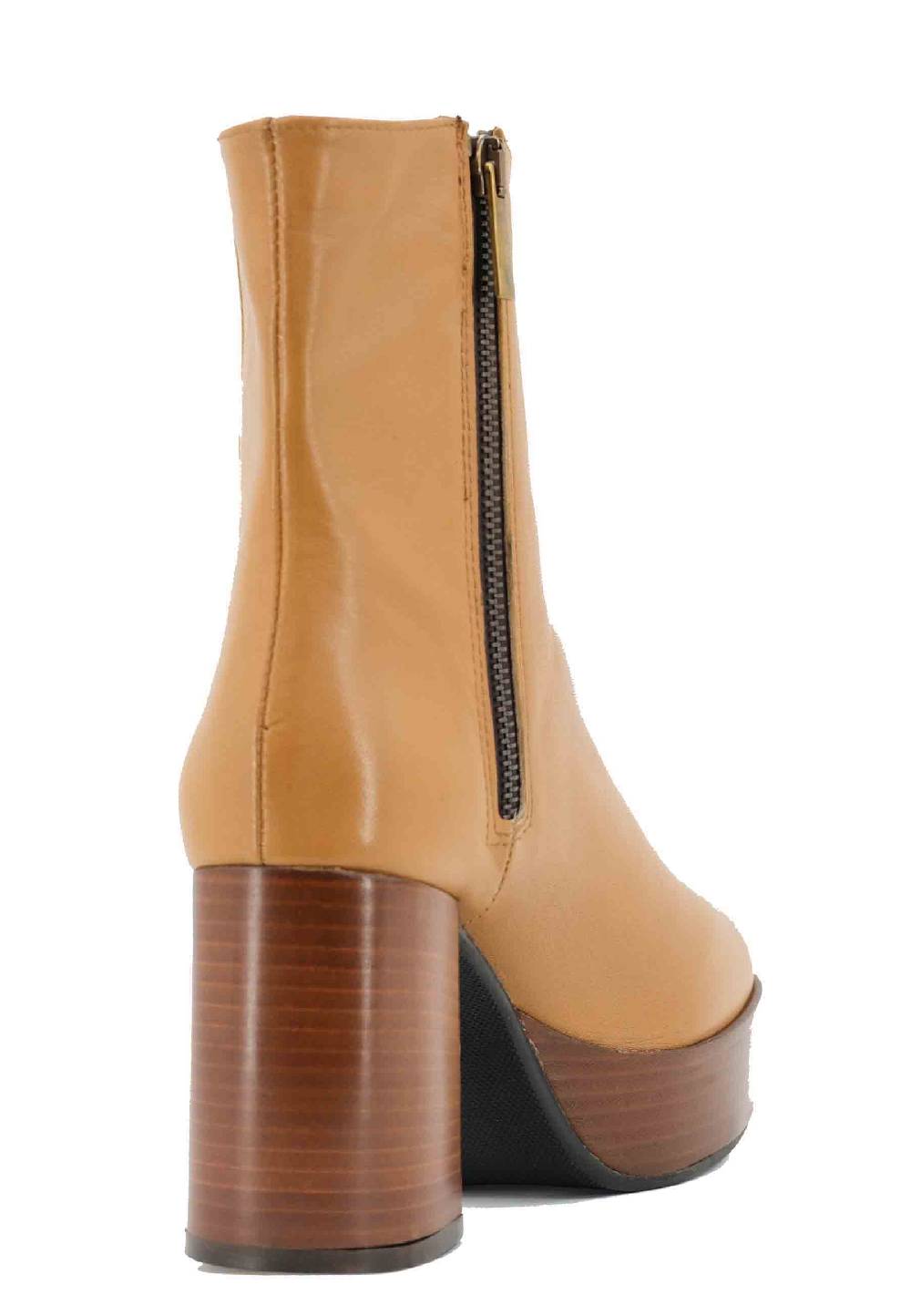 L'ARIANNA Stivaletti TR1556 in pelle senape con tacco alto e plateau con zip laterale di chiusura Fornitura limitata