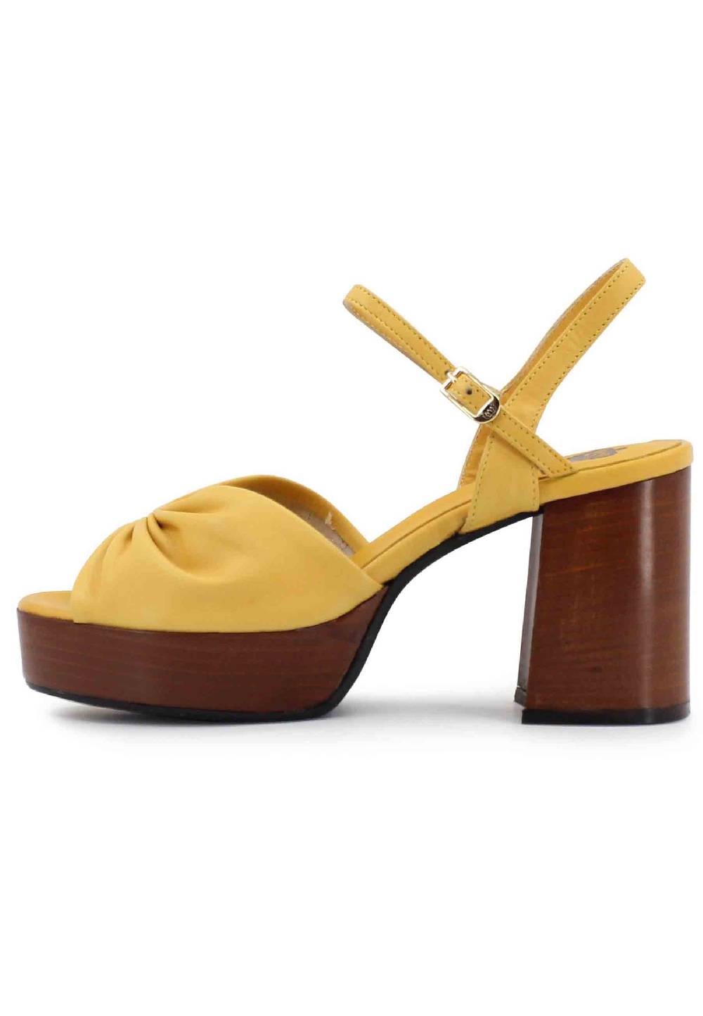 L'ARIANNA Sandali DS1648 da donna in pelle gialla con tacco e plateau in cuoio L'Arianna Shopping Online