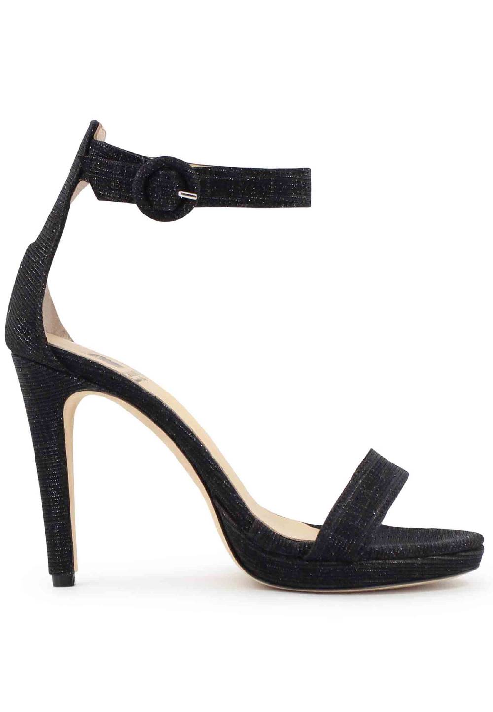 L'ARIANNA Sandali DS7016 donna in tessuto luminor blu notte tacco alto e cinturino alla caviglia Prezzo Ridotto