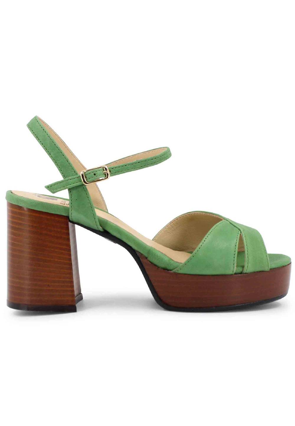 L'ARIANNA Sandali DS1639 donna in pelle verde con cinturino e tacco e plateau in cuoio Convenienza
