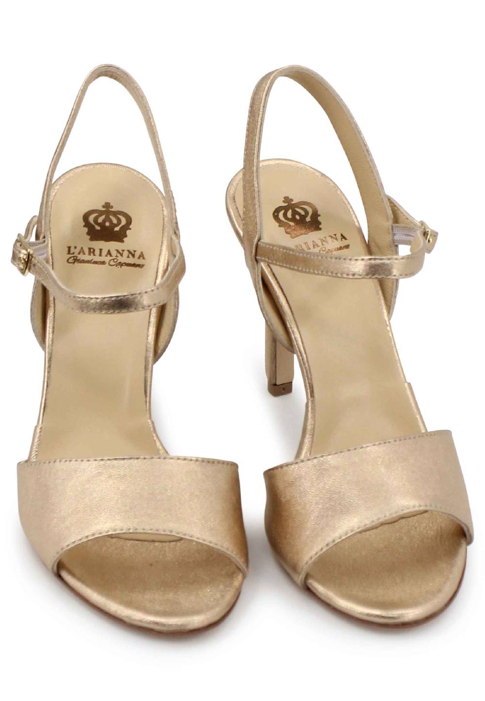 L'ARIANNA Sandali DS7053 donna in pelle laminata nude con tacco alto e cinturino alla caviglia Novità