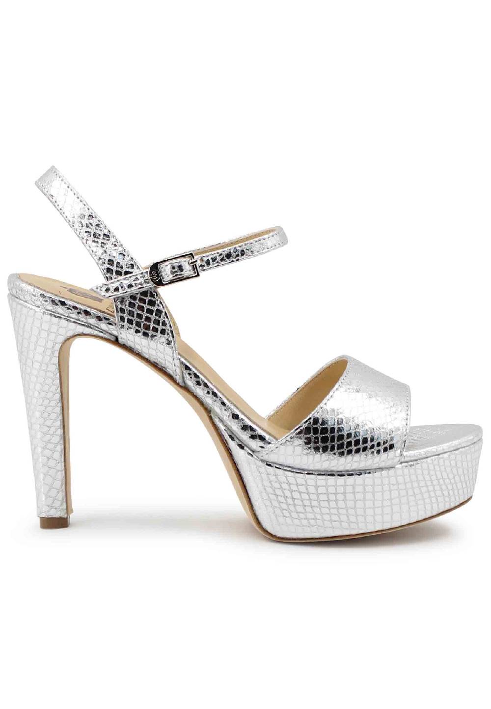 L'ARIANNA Sandali DS1610 donna in pelle laminata stampata argento con tacco alto e plateau Sconto