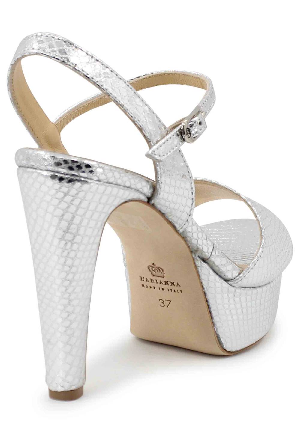 L'ARIANNA Sandali DS1610 donna in pelle laminata stampata argento con tacco alto e plateau Sconto