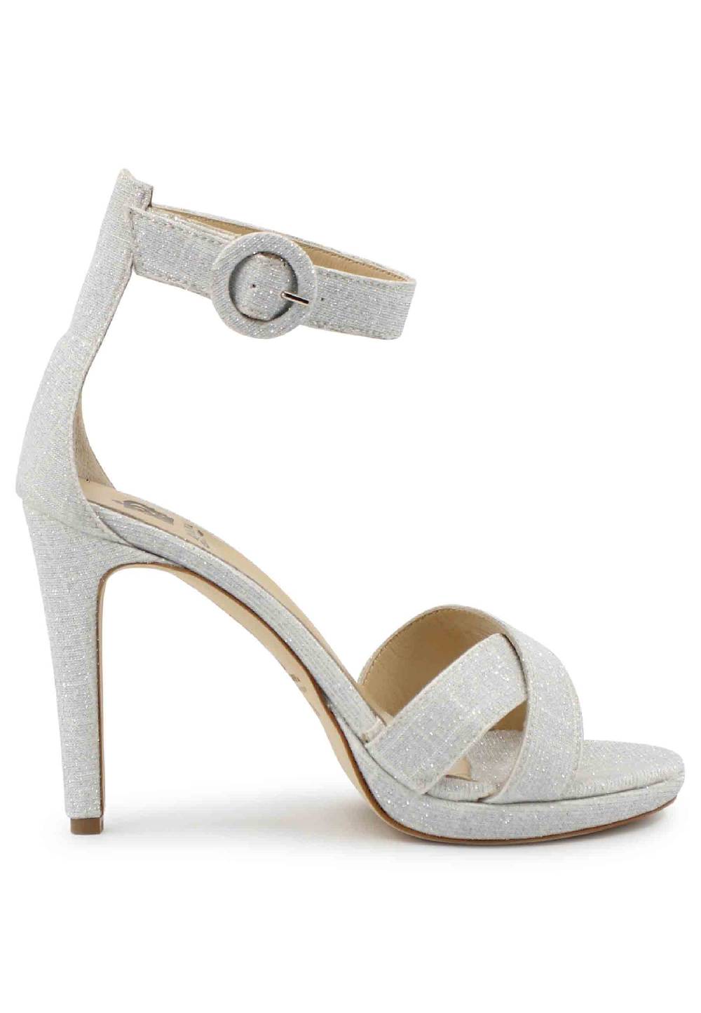 L'ARIANNA Sandali DS1507 donna in tessuto off white con tacco alto e cinturino alla caviglia In Vendita