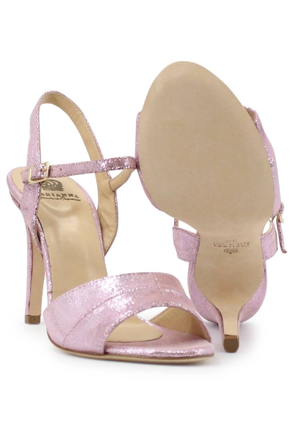 L'ARIANNA Sandali ds1643 da donna in pelle laminata rosa con tacco alto e cinturino alla caviglia Vendita Economica