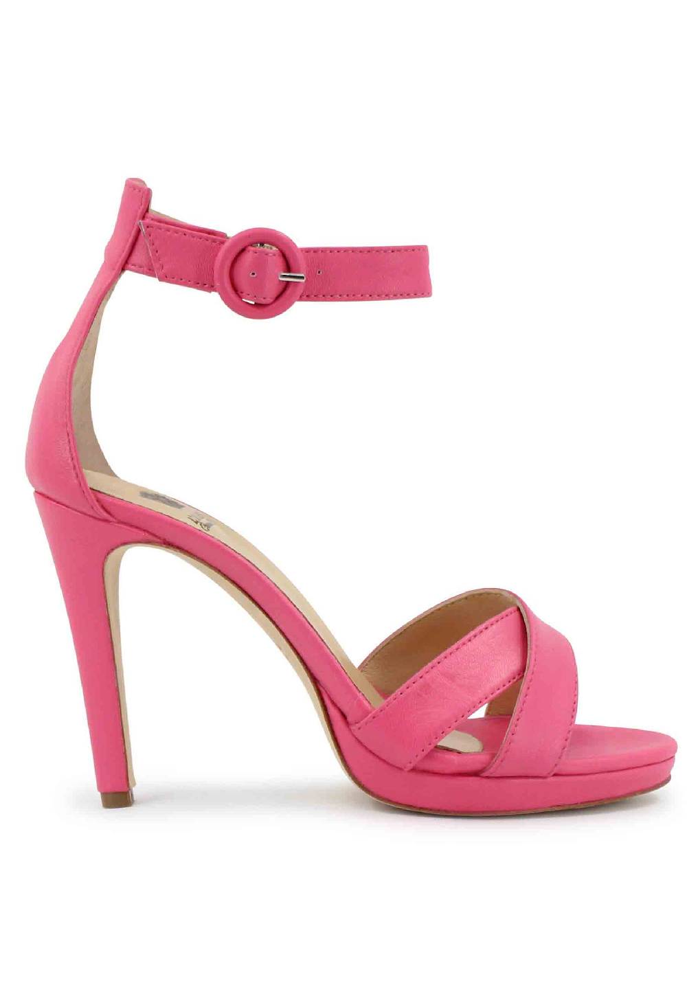 L'ARIANNA Sandali DS1507 donna in pelle rosa con tacco alto e cinturino alla caviglia