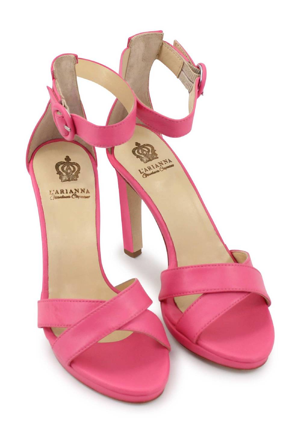 L'ARIANNA Sandali DS1507 donna in pelle rosa con tacco alto e cinturino alla caviglia 2025