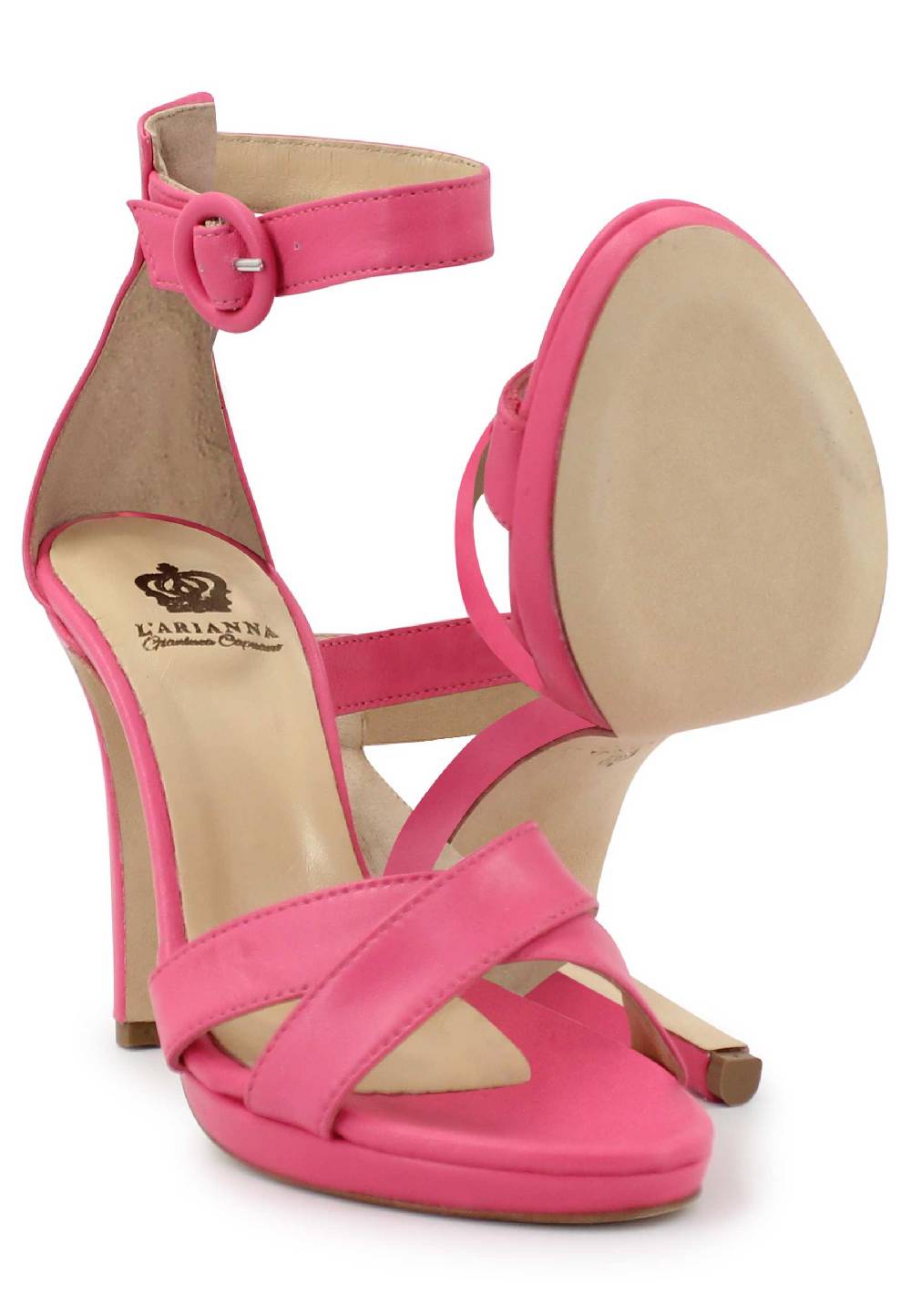 L'ARIANNA Sandali DS1507 donna in pelle rosa con tacco alto e cinturino alla caviglia 2025
