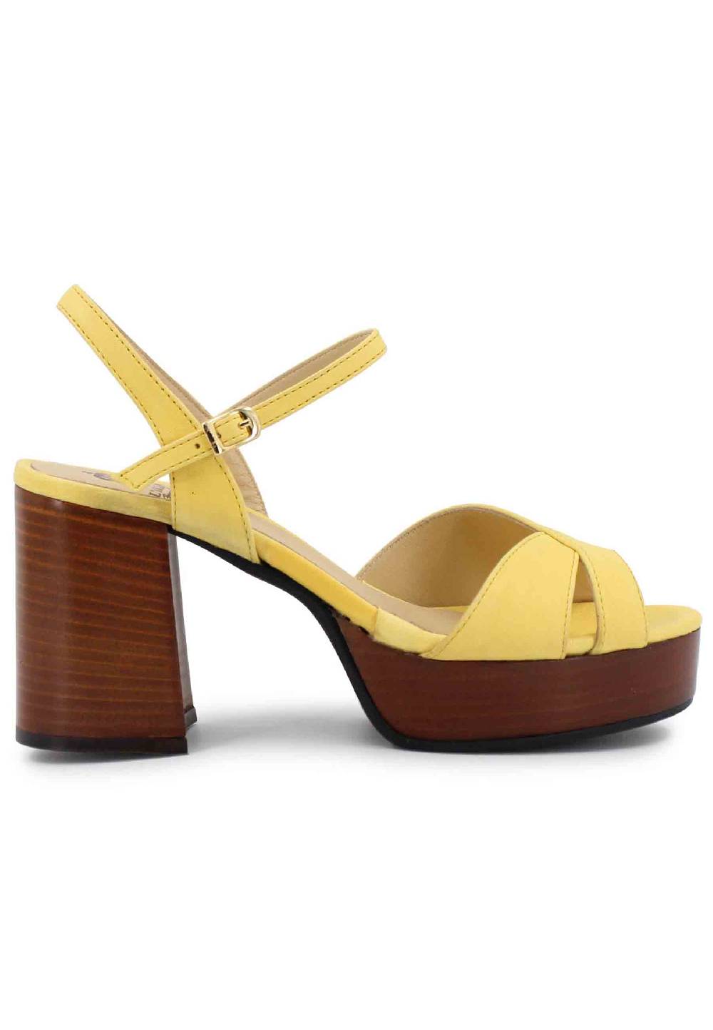 L'ARIANNA Sandali DS1639 donna in pelle gialla con cinturino e tacco e plateau in cuoio