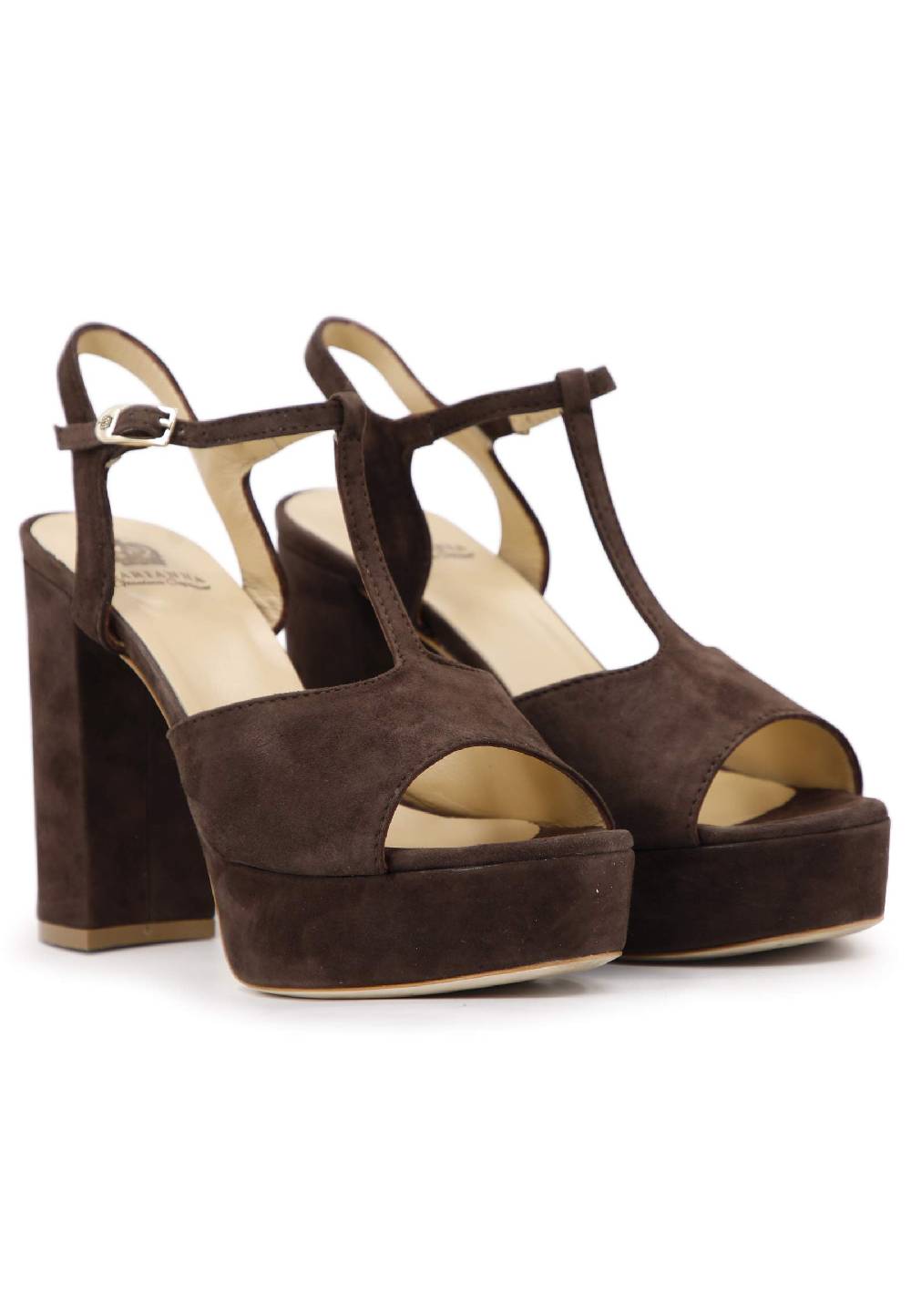 L'ARIANNA Sandali DS7010 da donna in pelle scamosciata marrone con cinturino tacco alto e plateau Fino al 50% di sconto
