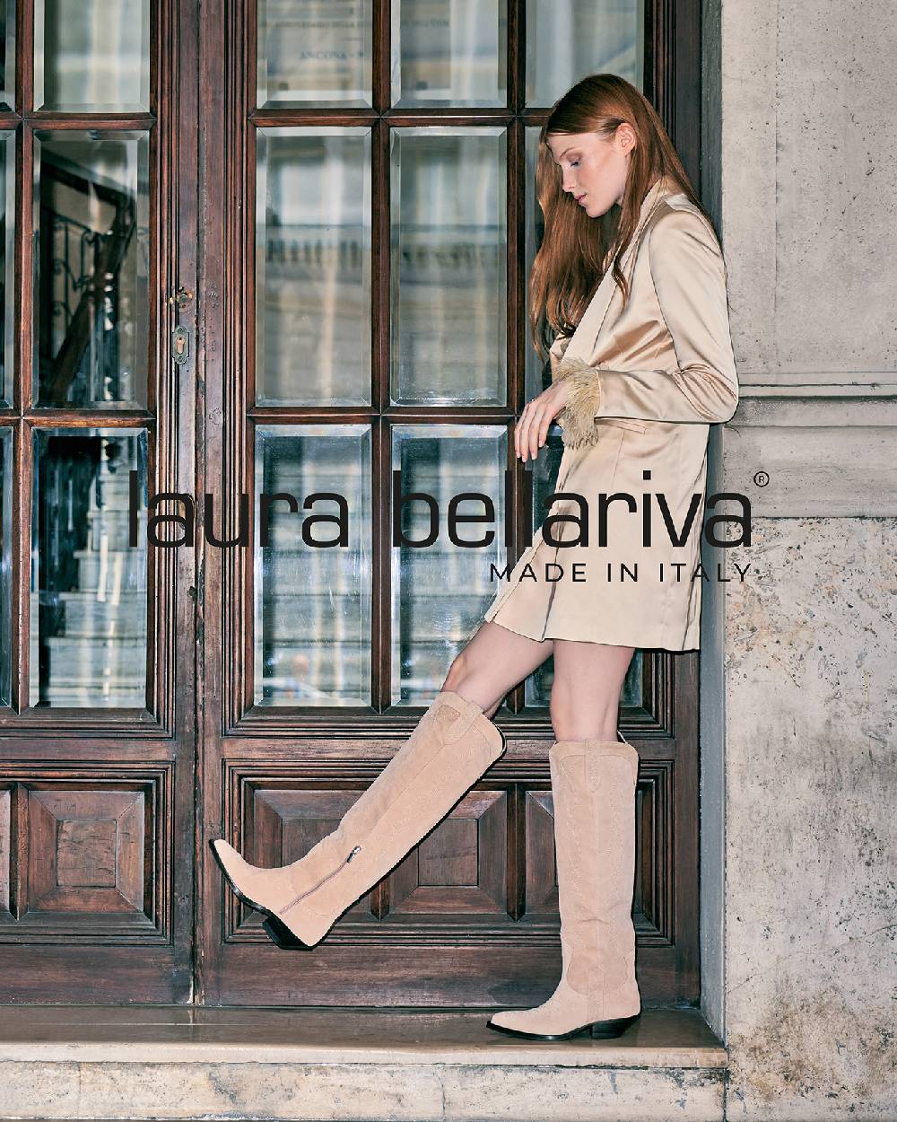 Laura Bellariva Stivale texano camoscio beige Moda