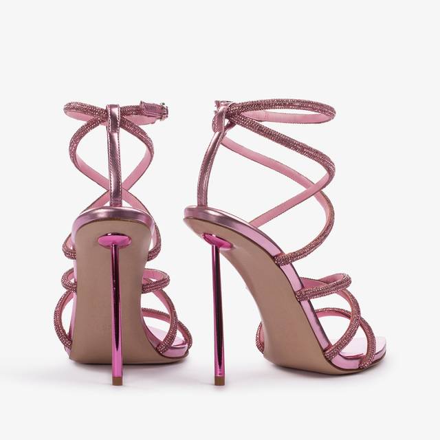 Le Silla Sandalo con fasce incrociate effetto pavé di Cristalli rosa dea Nuovo
