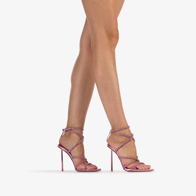 Le Silla Sandalo con fasce incrociate effetto pavé di Cristalli rosa dea Nuovo