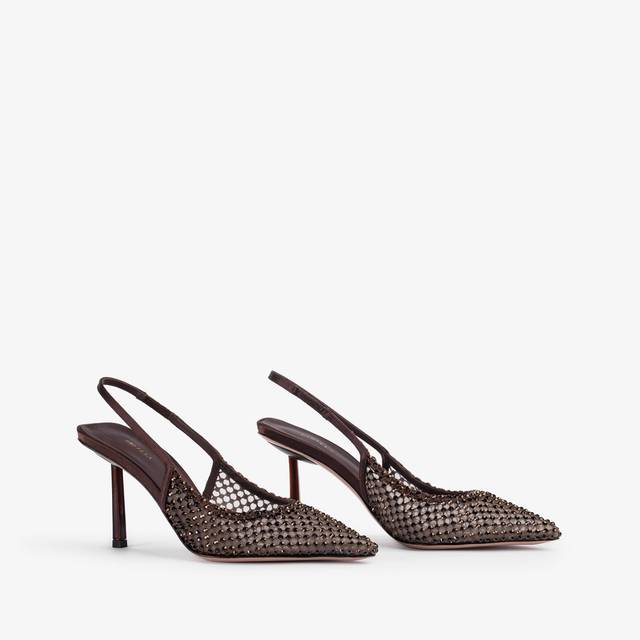 Le Silla Slingback gioiello rete marrone fondente Prezzo Ridotto