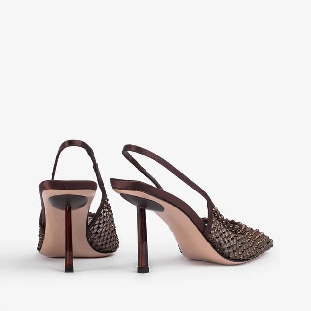 Le Silla Slingback gioiello rete marrone fondente Prezzo Ridotto