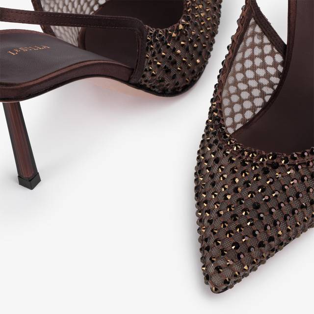 Le Silla Slingback gioiello rete marrone fondente Prezzo Ridotto